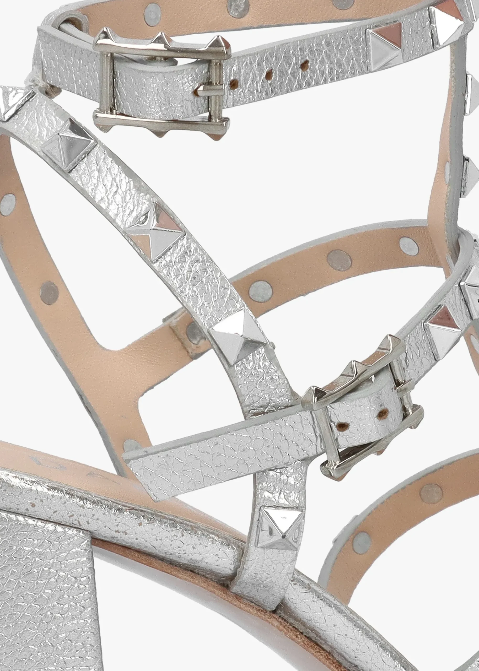 Pitter Silver Leather Studded Block Heeled Sandals