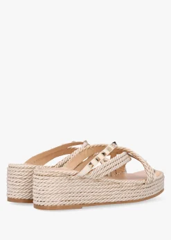 Popey Cream Rope Slab Wedge Mules