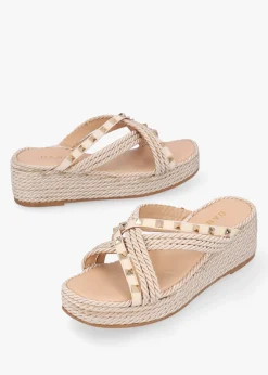 Popey Cream Rope Slab Wedge Mules