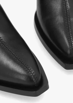 Prestyn Black Leather Western Stacked Heel Ankle Boots