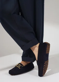 Privey Navy Suede Moccasin Loafers
