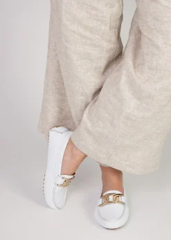 Privey White Leather Moccasin Loafers