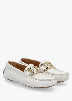 Privey White Leather Moccasin Loafers