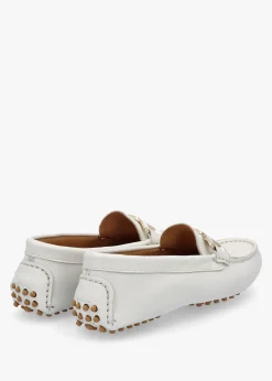 Privey White Leather Moccasin Loafers