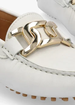 Privey White Leather Moccasin Loafers