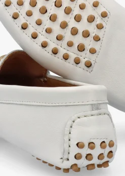 Privey White Leather Moccasin Loafers