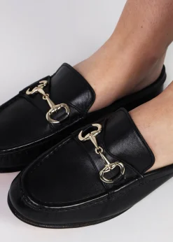 Pule Black Leather Backless Mule Loafers