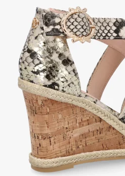 Pursuit Gold Reptile Wedge Sandals
