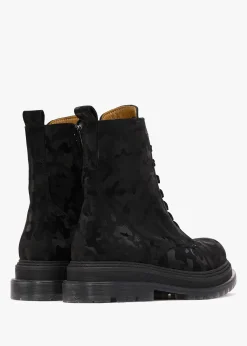 Rammie Black Leather Camo Ankle Boots