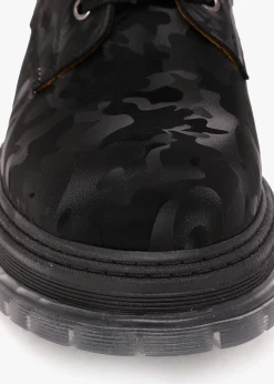 Rammie Black Leather Camo Ankle Boots