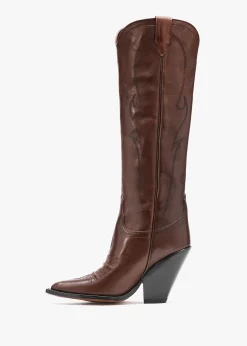 Rancho Maxi Flower Brown Leather Western Knee Boots
