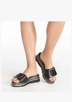 Rebuck Black Leather Buckle Detail Mules