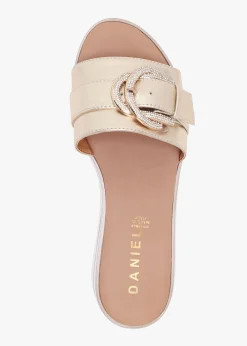 Recrys Gold Leather Embellished Flat Mules