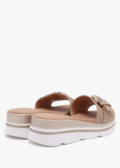 Recrys Tan Leather Embellished Flat Mules