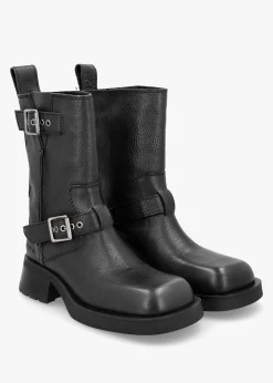 Renate Black Leather Biker Boots
