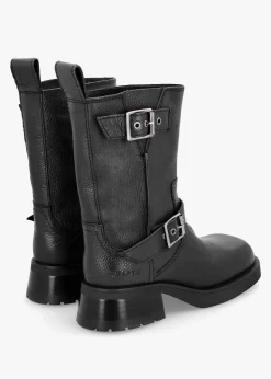 Renate Black Leather Biker Boots