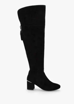 Retta Black Suede Block Heel Over The Knee Boots