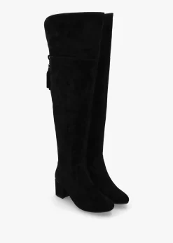Retta Black Suede Block Heel Over The Knee Boots