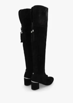 Retta Black Suede Block Heel Over The Knee Boots