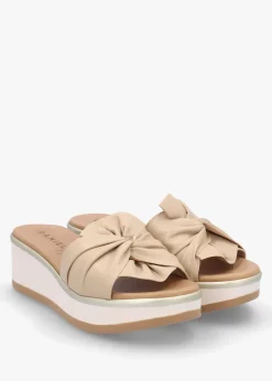 Robow Beige Leather Knot Top Mules