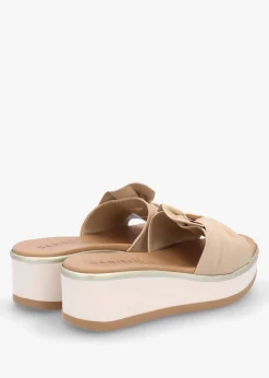 Robow Beige Leather Knot Top Mules