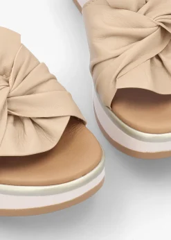 Robow Beige Leather Knot Top Mules