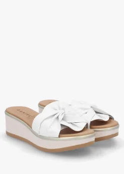 Robow White Leather Knot Top Mules