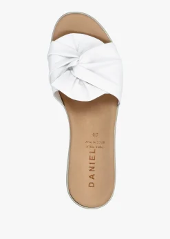 Robow White Leather Knot Top Mules
