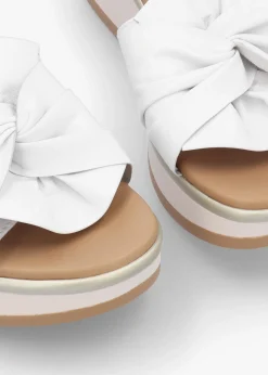 Robow White Leather Knot Top Mules