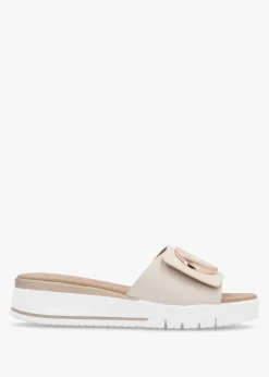 Romoon Beige Leather Circle Moon Mules