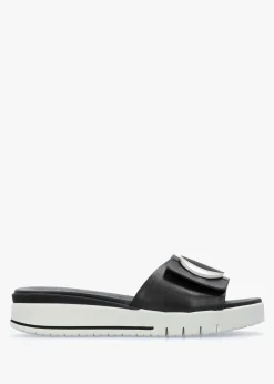 Romoon Black Leather Circle Moon Mules