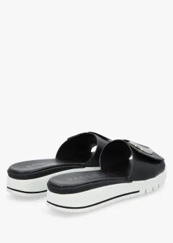 Romoon Black Leather Circle Moon Mules
