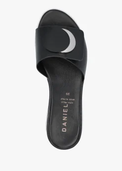 Romoon Black Leather Circle Moon Mules