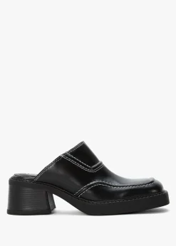 Rubi Black Leather Heeled Mules