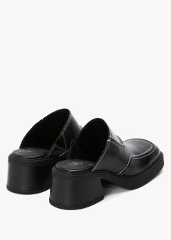Rubi Black Leather Heeled Mules
