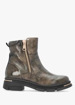 Rust Patent Leather Side Zip Ankle Boots