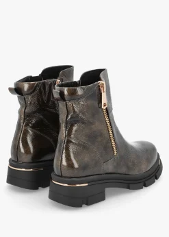 Rust Patent Leather Side Zip Ankle Boots