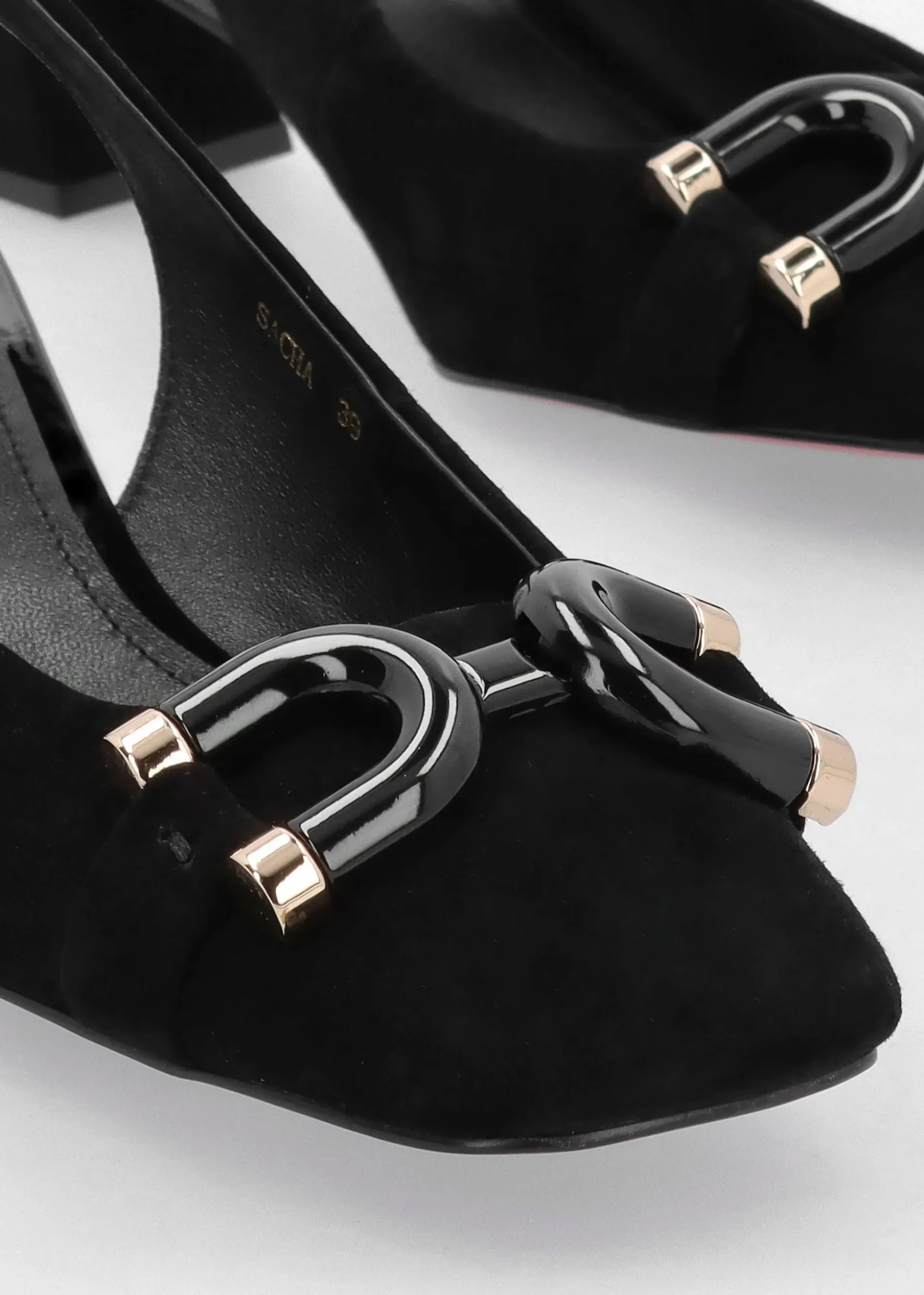 Sacha Black Suede Block Heel Sling Backs