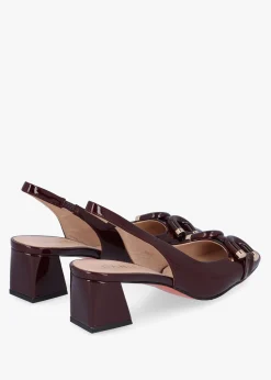 Sacha Burgundy Patent Leather Block Heel Sling Backs