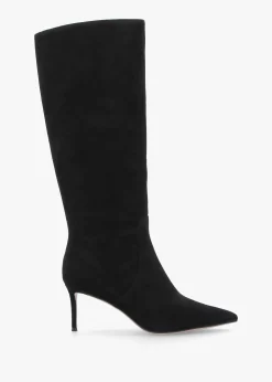 Saffia Black Suede Slim Heel Knee Boots