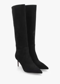 Saffia Black Suede Slim Heel Knee Boots