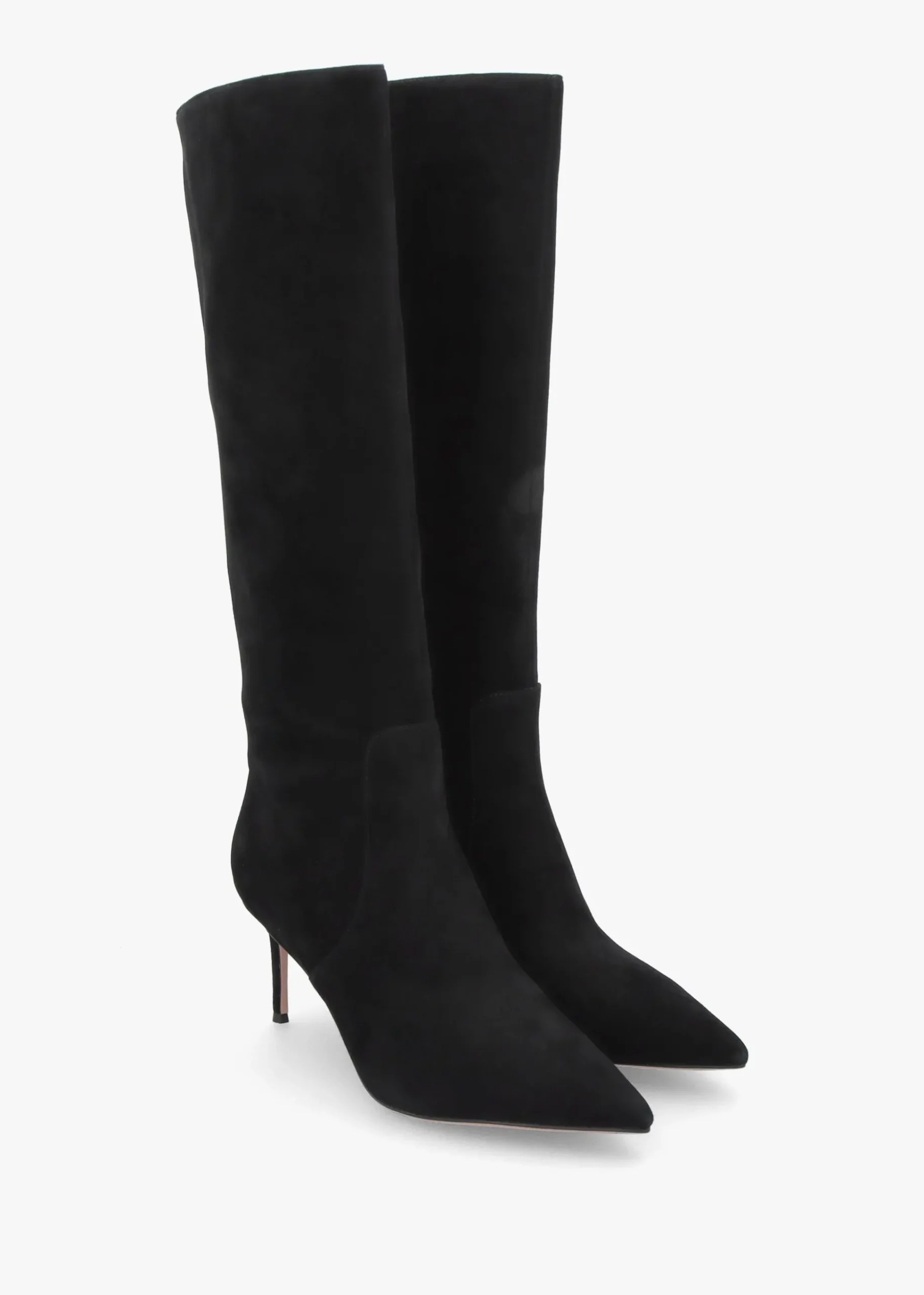 Saffia Black Suede Slim Heel Knee Boots