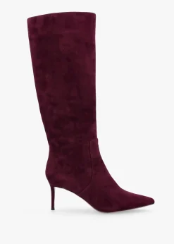 Saffia Burgundy Suede Slim Heel Knee Boots