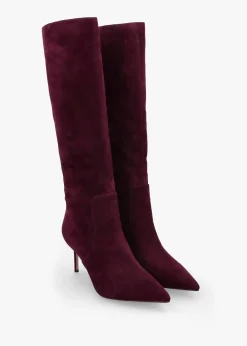 Saffia Burgundy Suede Slim Heel Knee Boots