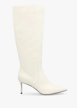 Saffia Cream Leather Slim Heel Knee Boots