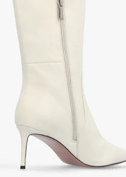 Saffia Cream Leather Slim Heel Knee Boots