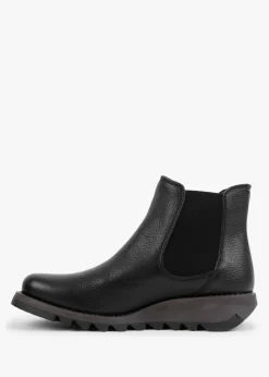Salv Black Pebbled Leather Wedge Chelsea Boots