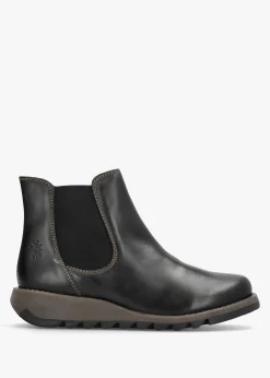Salv Black Rug Leather Wedge Chelsea Boots