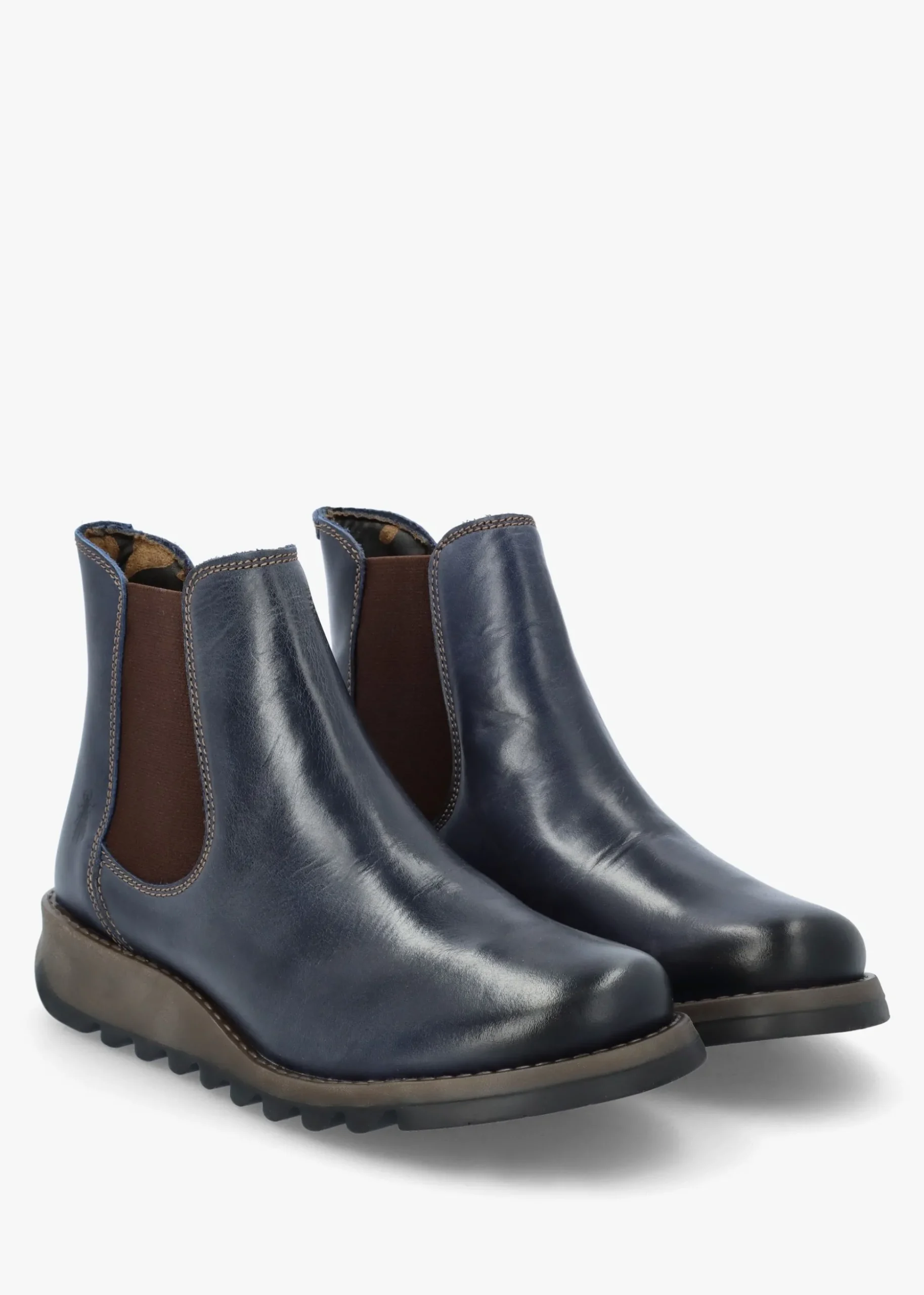 Salv Blue Rug Leather Wedge Chelsea Boots