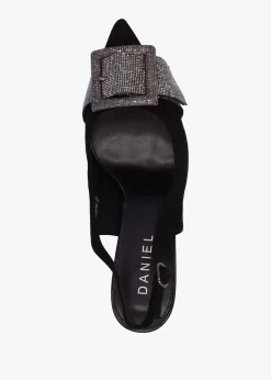 Samantha Black Suede Diamante Buckle Heeled Sling Backs